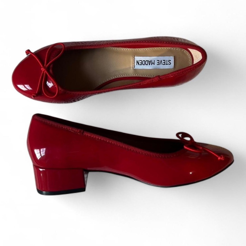 Size 6 Steve Madden Cherish Red Patent PU Ballet Heels
